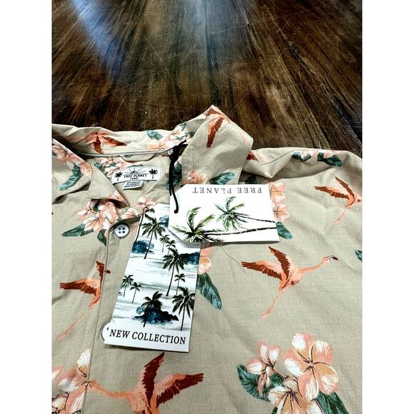 NWT!!! Free Planet Mens, Short Sleeve,Flamingoes, Flowers, MSRP 50, Mens L - Picture 5 of 11